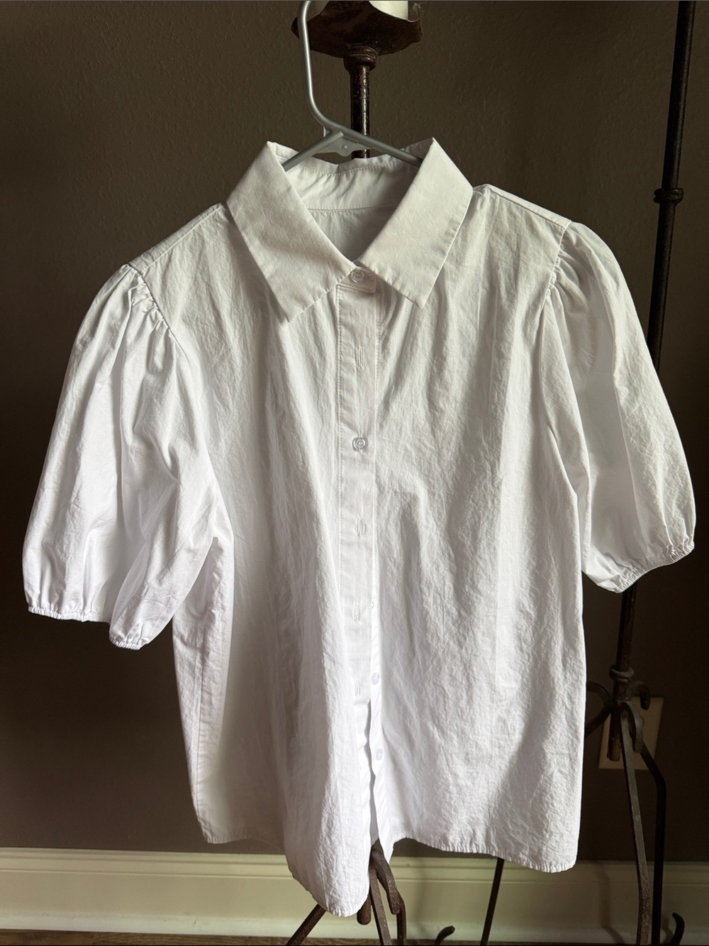 Amazon White Puff-Sleeve Button Front Blouse